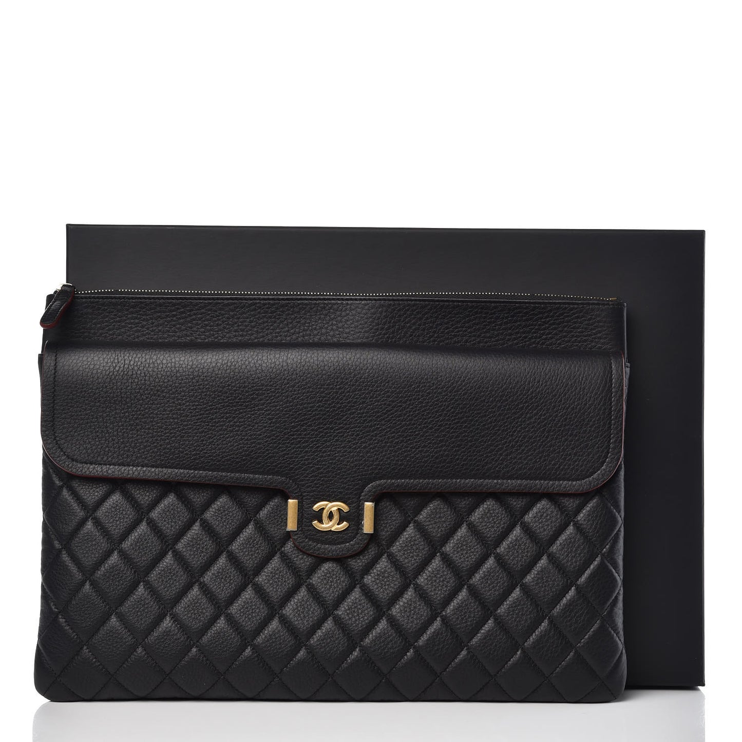 Grained Calfskin Quilted Large Archi Chic Cosmetic Case Black