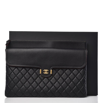 Chanel Grained Calfskin Quilted Large Archi Chic Cosmetic Case Black 10 of 10