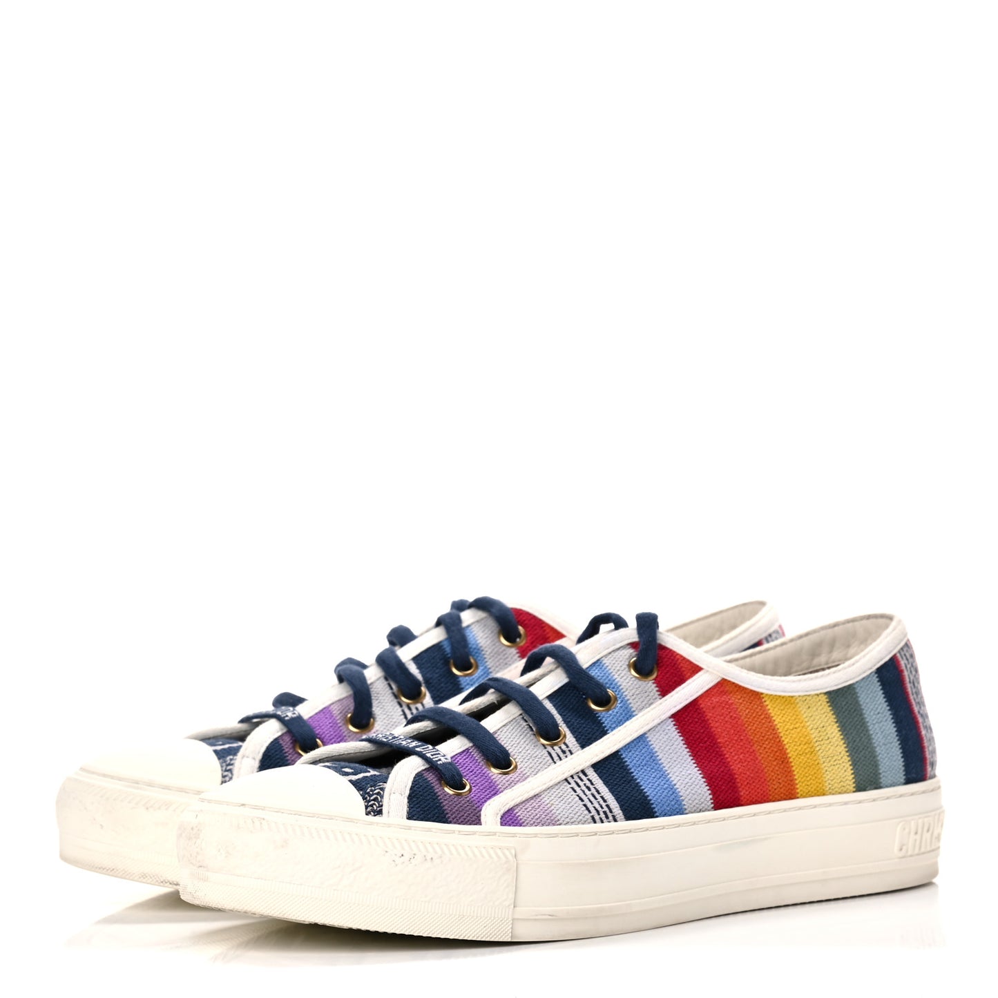 Canvas Rainbow Embroidered Womens Walk'N'Dior Low Top Sneakers 39.5 Multicolor
