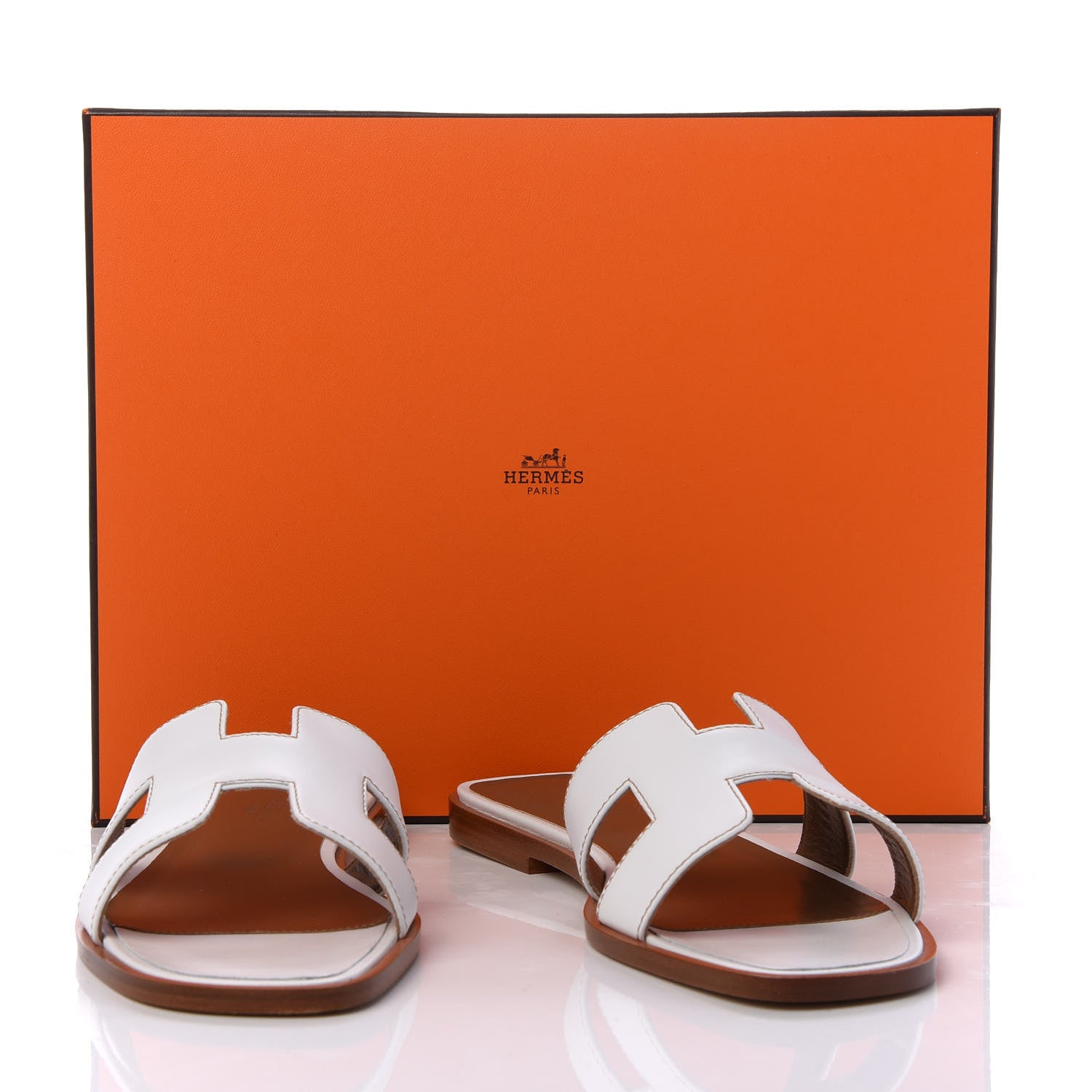Hermes Box Calfskin Oran Sandals 38 White 10 of 10