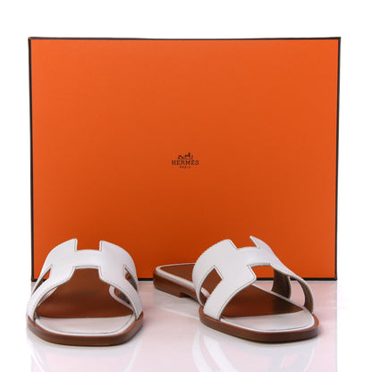 Hermes Box Calfskin Oran Sandals 38 White 10 of 10