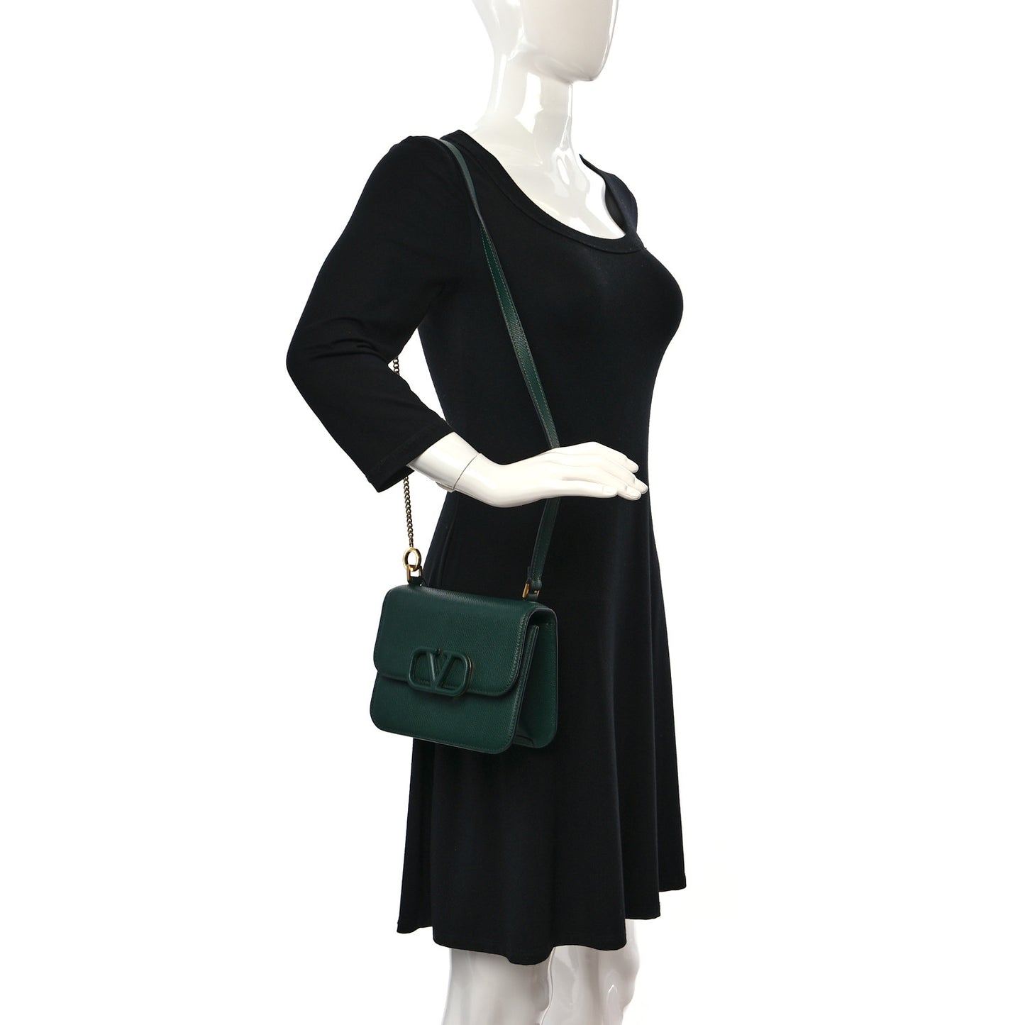 Grainy Calfskin Small VSling Shoulder Bag English Green