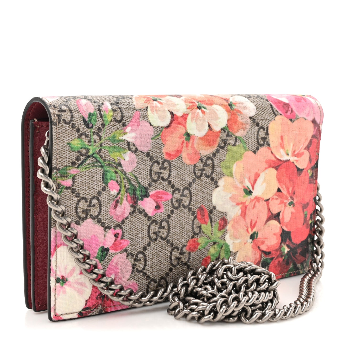 GG Supreme Monogram Blooms Chain Wallet Beige Multicolor Dry Rose