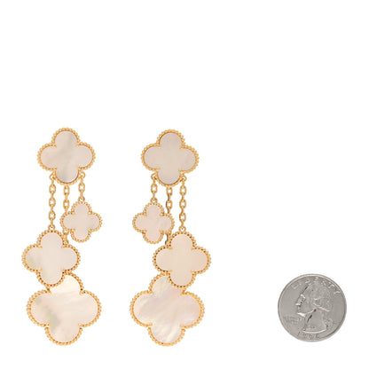 Van Cleef & Arpels 18K Yellow Gold Mother of Pearl Magic Alhambra 4 Motif Earrings 2 of 4