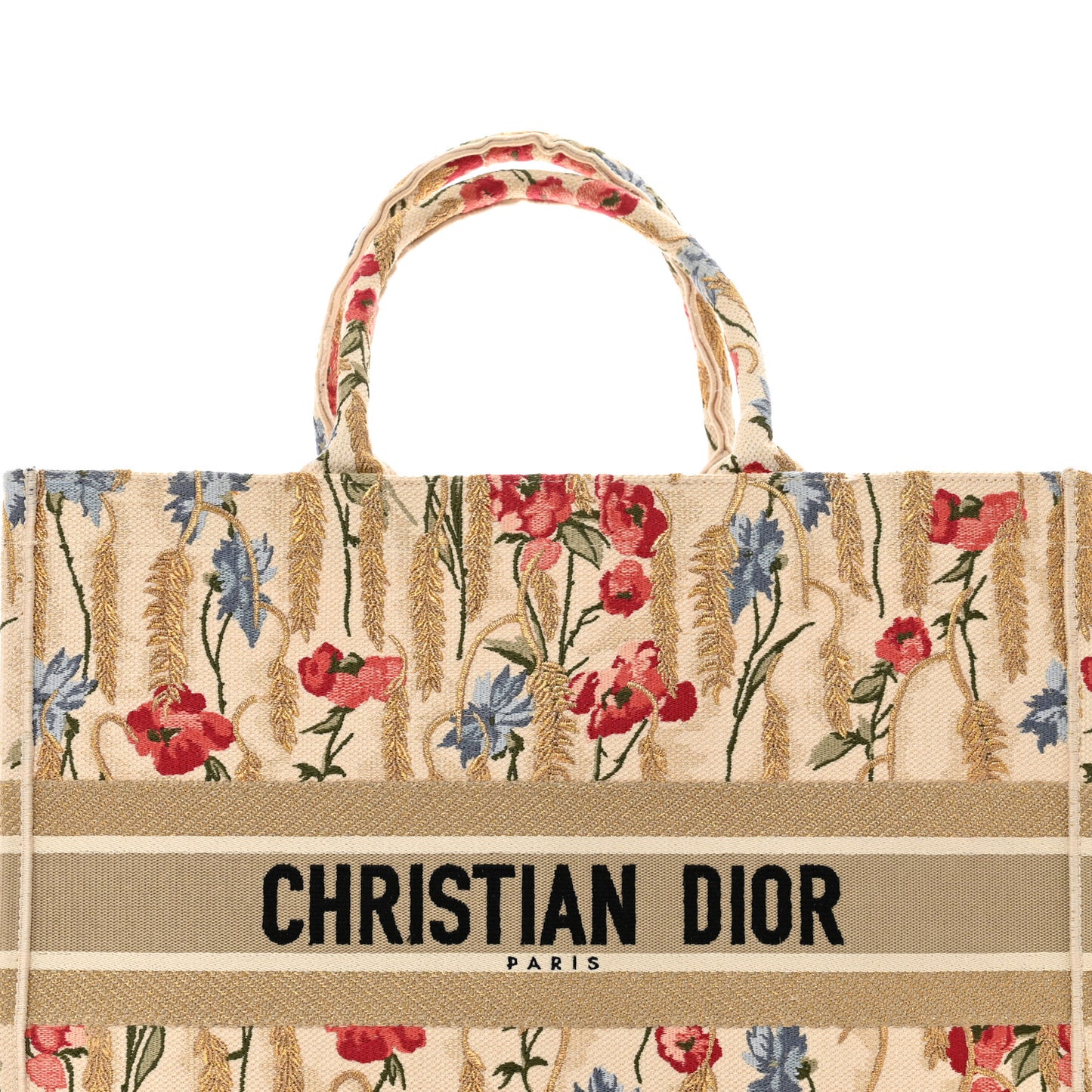 Canvas Embroidered Large Hibiscus Book Tote Beige Multicolor