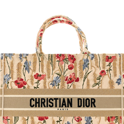Christian Dior Canvas Embroidered Large Hibiscus Book Tote Beige Multicolor 5 of 11
