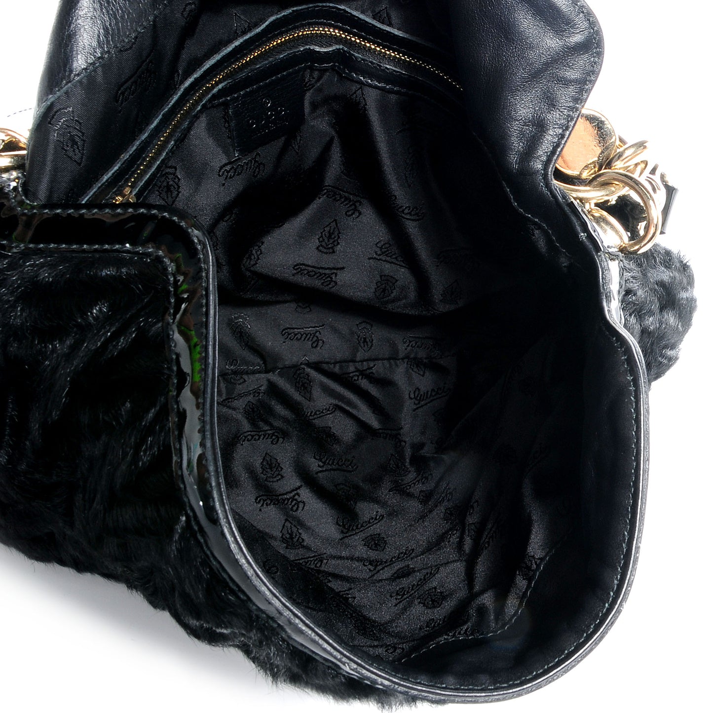 Patent Chevron Fur Medium Indy Hobo Black