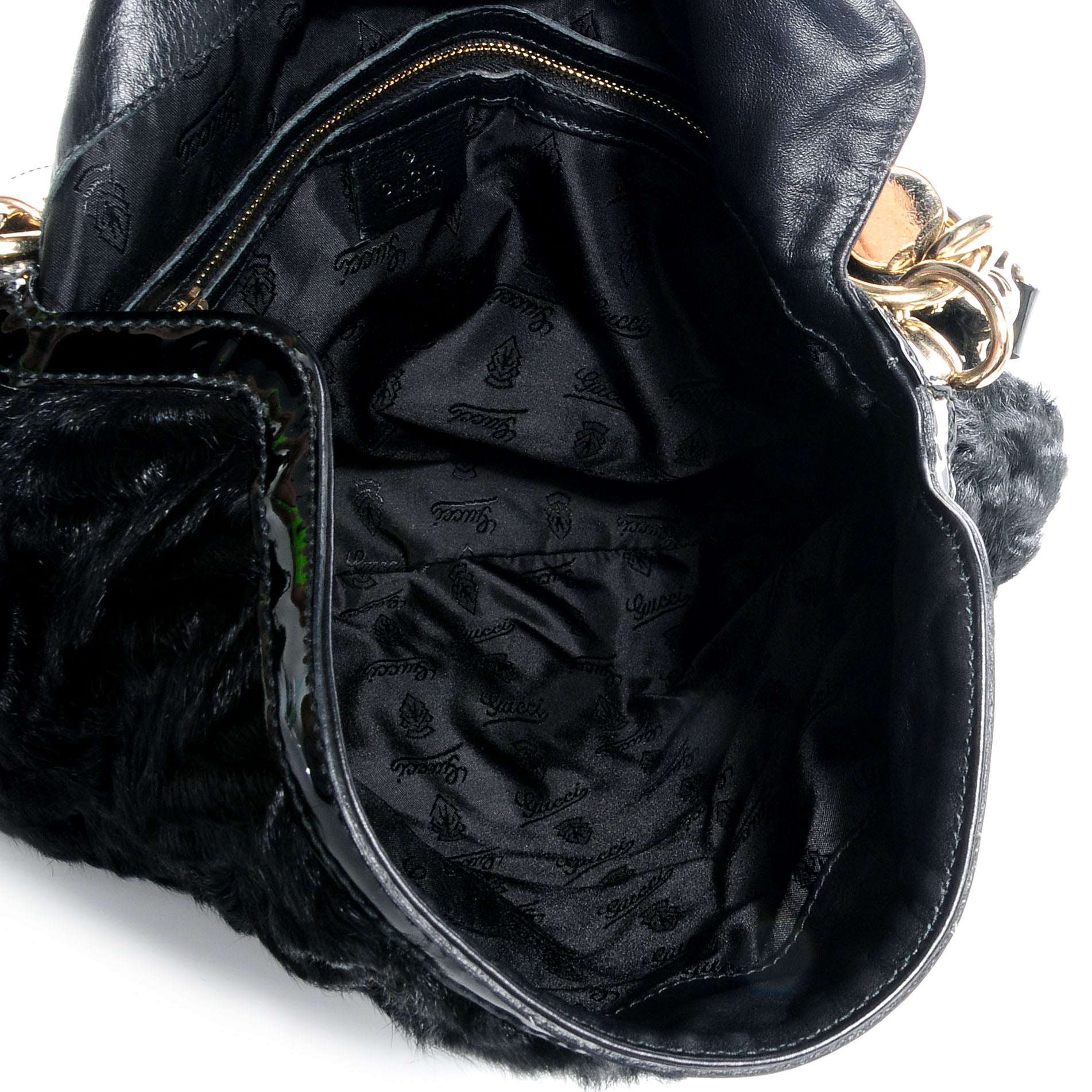 Gucci Patent Chevron Fur Medium Indy Hobo Black 5 of 7
