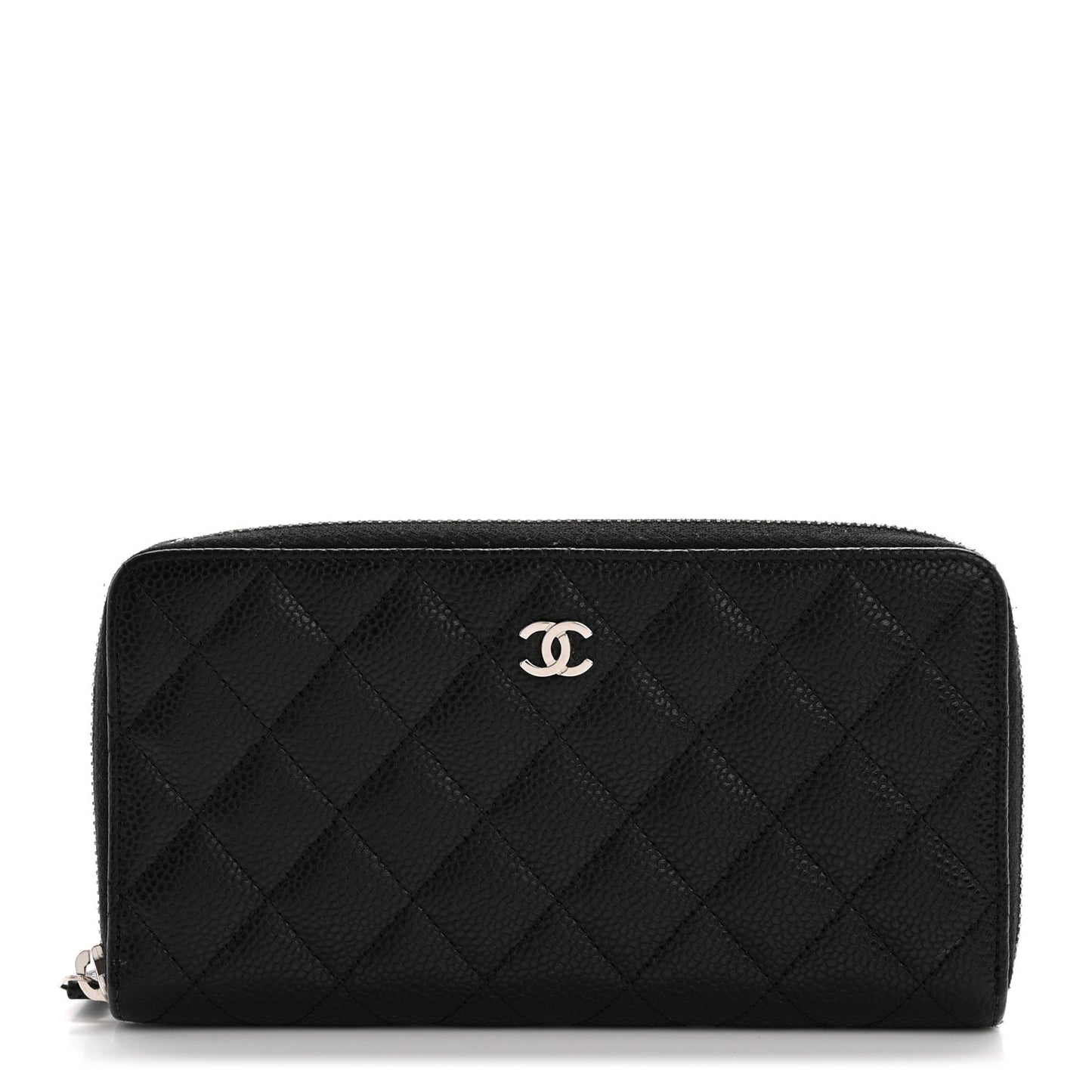 Caviar Quilted Large Gusset Zip Around Wallet Black