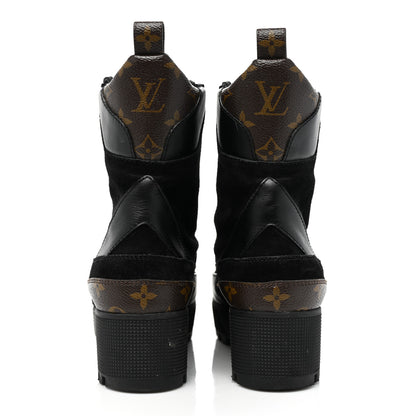 Louis Vuitton Suede Calfskin Monogram Laureate Platform Desert Boots 38.5 Black 4 of 18