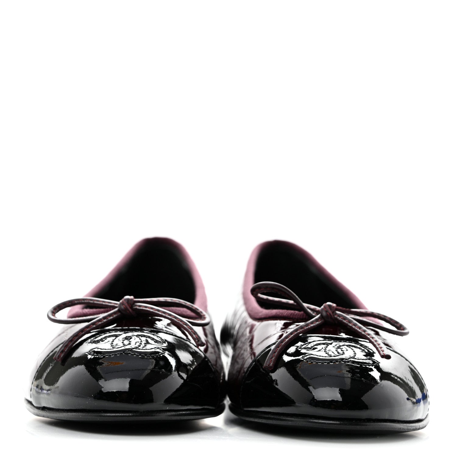 Chanel Patent Calfskin Crocodile Embossed Ballerina Flats 37 Dark Burgundy Black 3 of 10