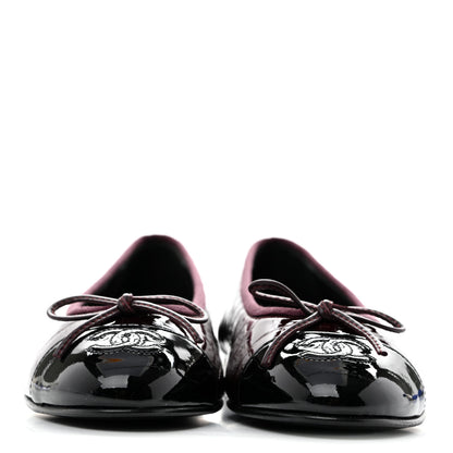 Chanel Patent Calfskin Crocodile Embossed Ballerina Flats 37 Dark Burgundy Black 3 of 10