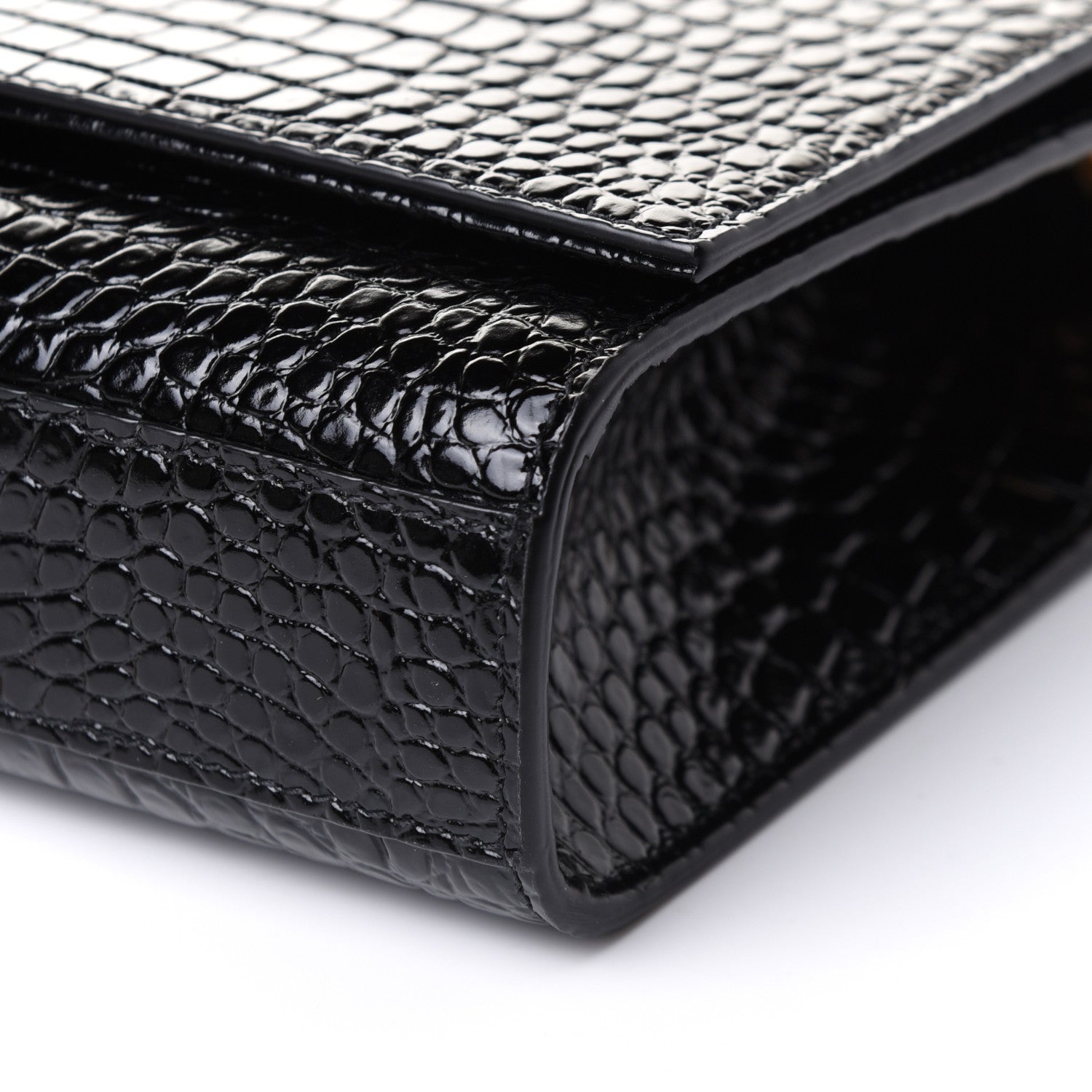 Saint Laurent Calfskin Crocodile Embossed Medium Classic Monogram Kate Tassel Satchel Black 10 of 10
