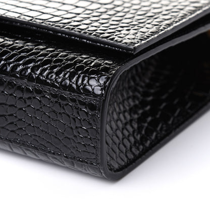 Saint Laurent Calfskin Crocodile Embossed Medium Classic Monogram Kate Tassel Satchel Black 10 of 10