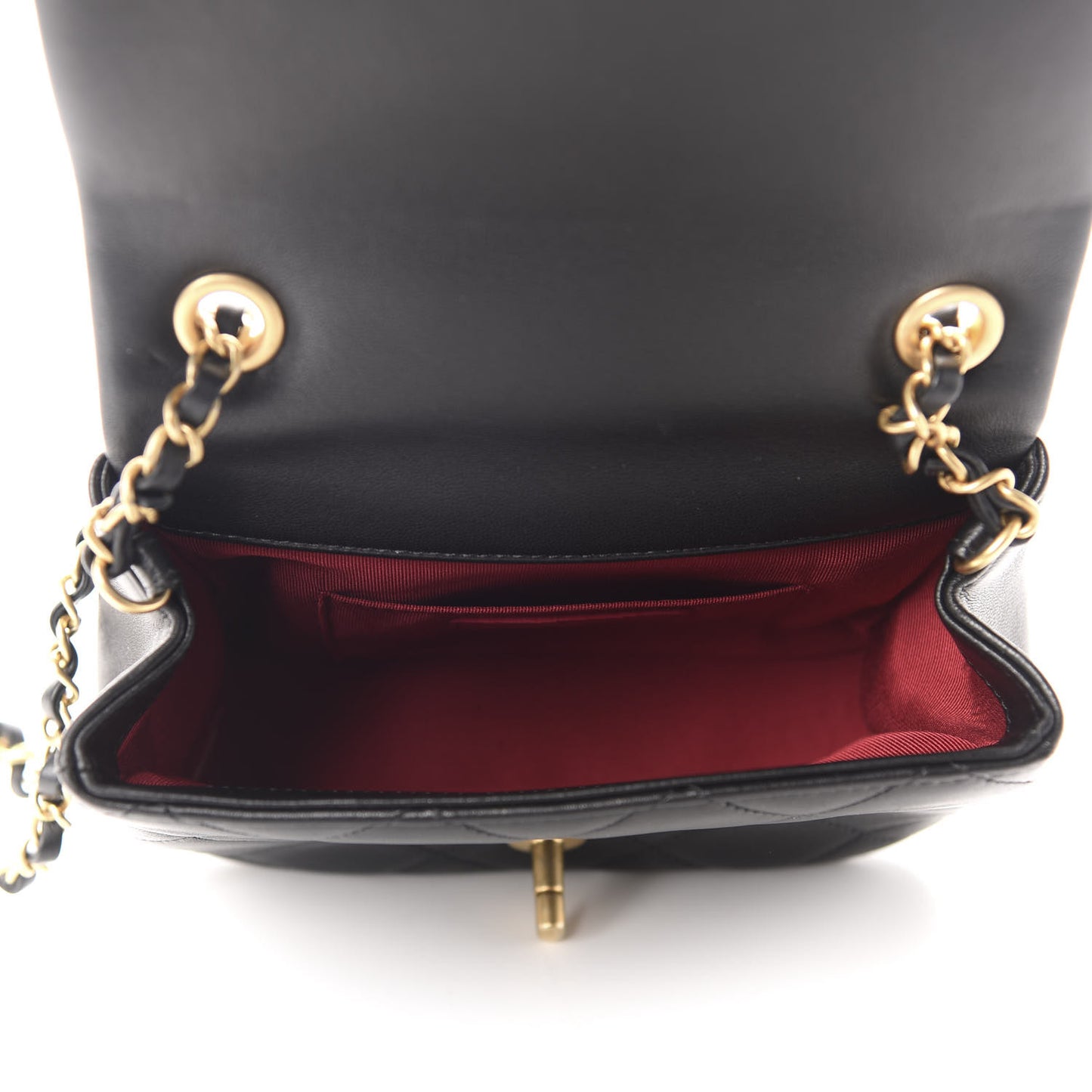 Lambskin Quilted Small Circular Handle Bag Black