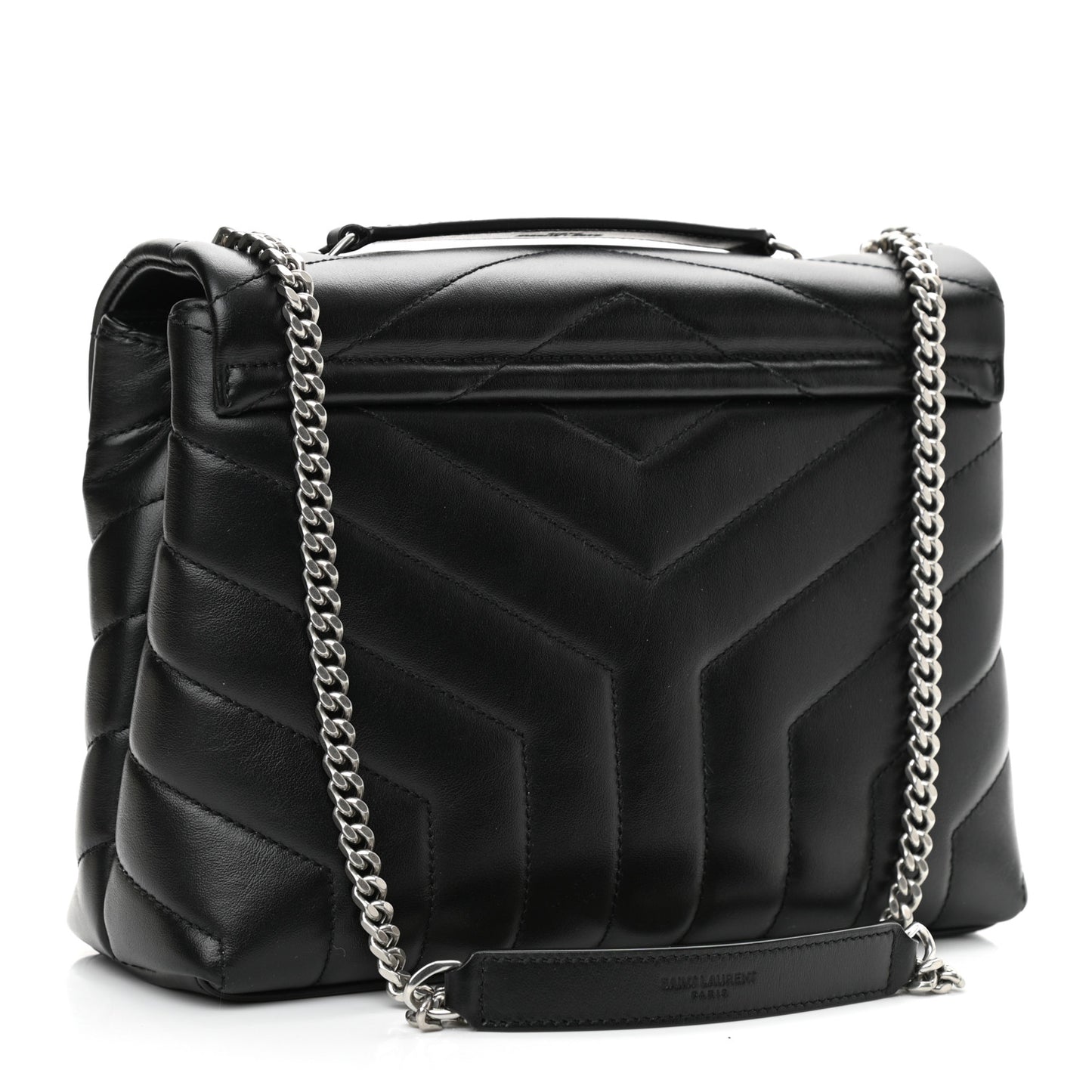Calfskin Y Quilted Monogram Small Loulou Chain Satchel Black