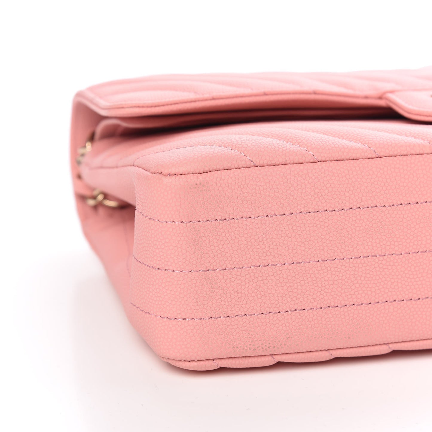 Caviar Chevron Quilted Medium Double Flap Pink
