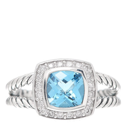 David Yurman Sterling Silver Diamond Blue Topaz 7mm Petite Albion Ring 55 7.25 1 of 4