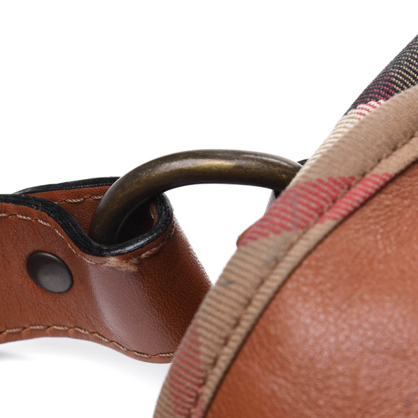 Calfskin House Check Trim Bates Shoulder Bag Cognac