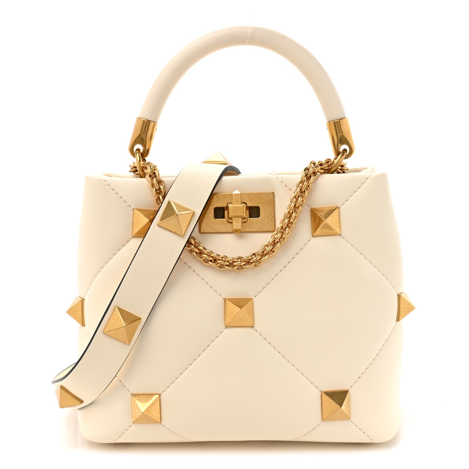 Valentino Garavani Nappa Small Roman Stud The Handle Bag Ivory 1 of 10