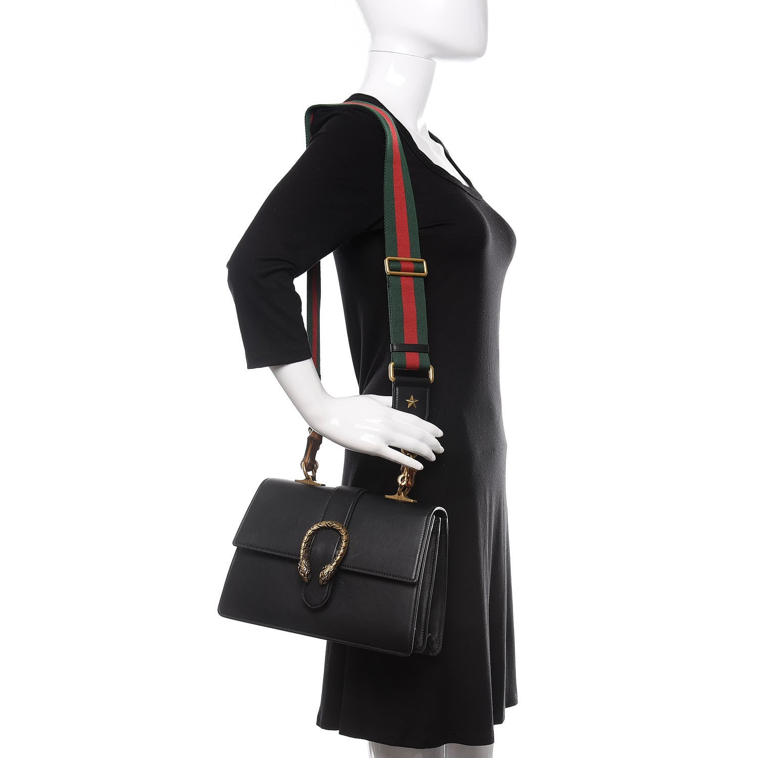 Gucci Moon Calfskin Web Medium Dionysus Bamboo Top Handle Bag Black 2 of 11