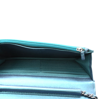 Chanel Metallic Lambskin Wallet On Chain WOC Turquoise 4 of 11