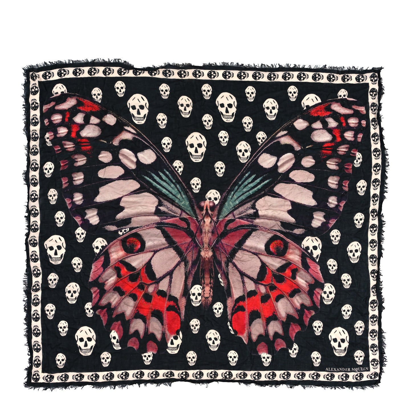 Silk Chiffon Skull Butterfly Scarf Black Multicolor