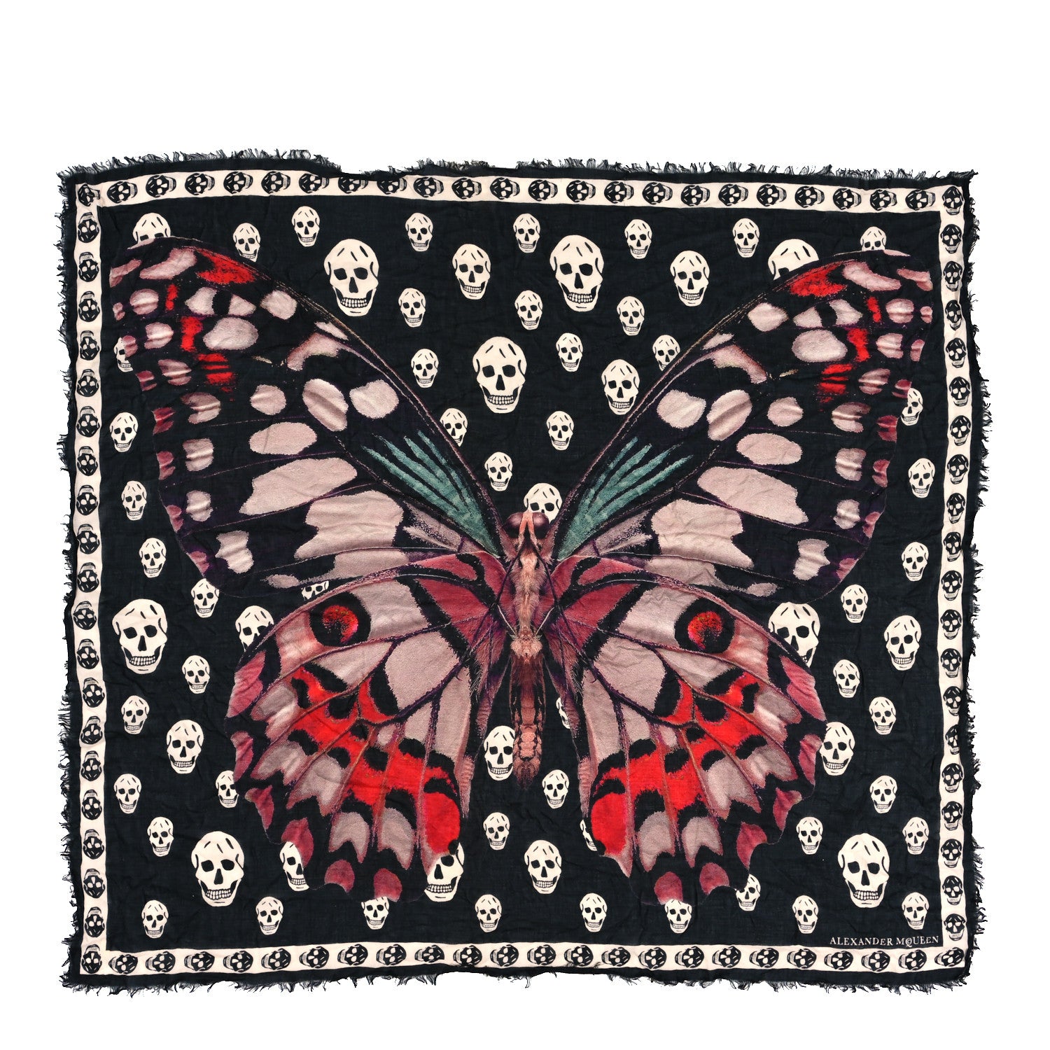 Alexander McQueen Silk Chiffon Skull Butterfly Scarf Black Multicolor 1 of 3