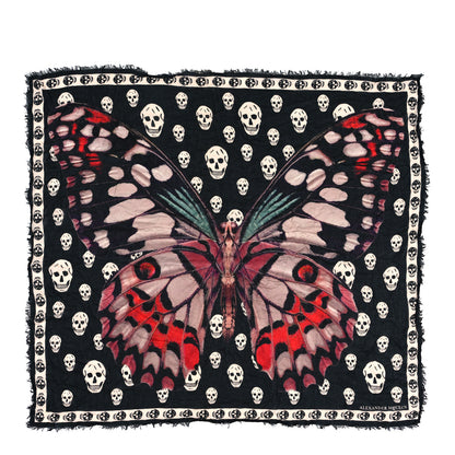 Alexander McQueen Silk Chiffon Skull Butterfly Scarf Black Multicolor 1 of 3