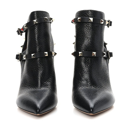 Valentino Garavani Grained Calfskin Rockstud Double Buckle 100mm Ankle Boots 38.5 Black 2 of 8