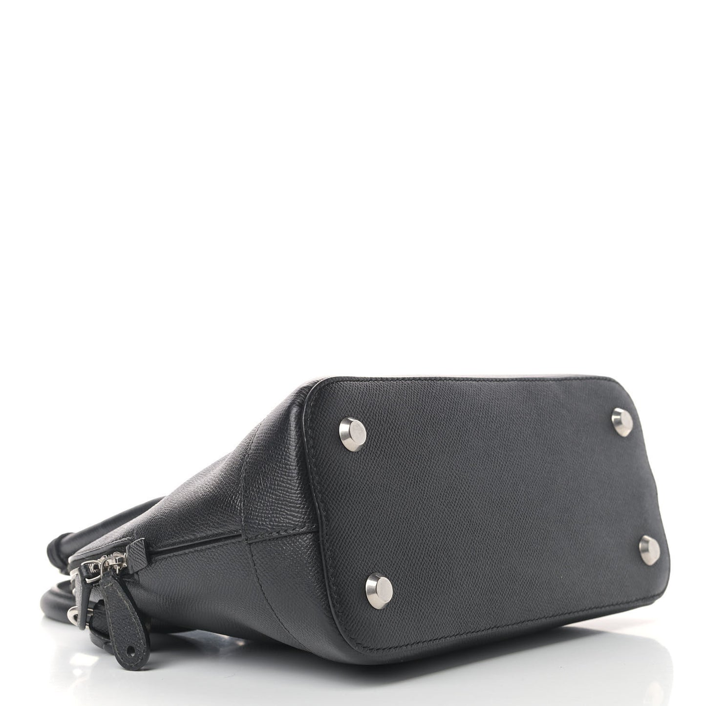 Signature Grained Calfskin Logo S Ville Top Handle Bag Black Grey