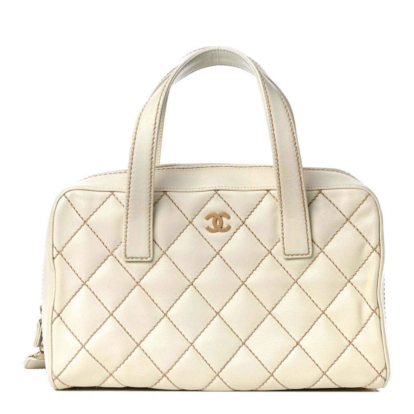 Calfskin Wild Stitch Top Handle Bag White