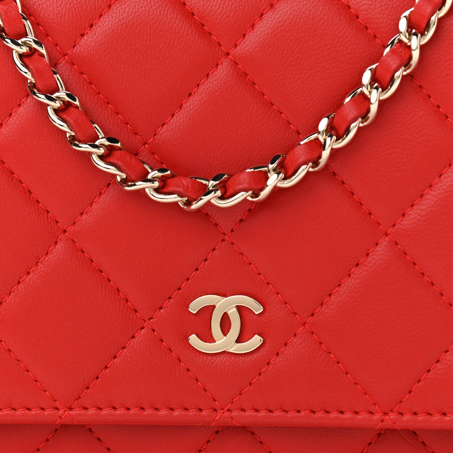 Chanel Lambskin Quilted Wallet on Chain WOC Red 8 of 11
