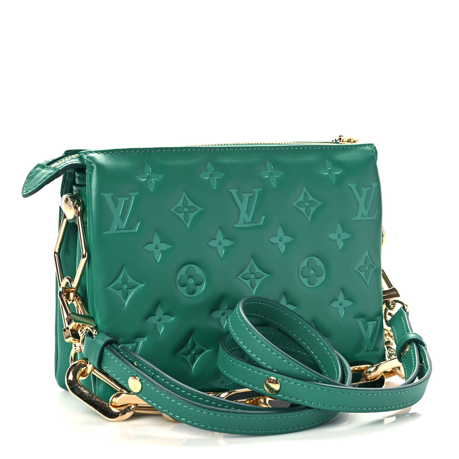 Louis Vuitton Lambskin Embossed Monogram Coussin BB Emeraude 3 of 10