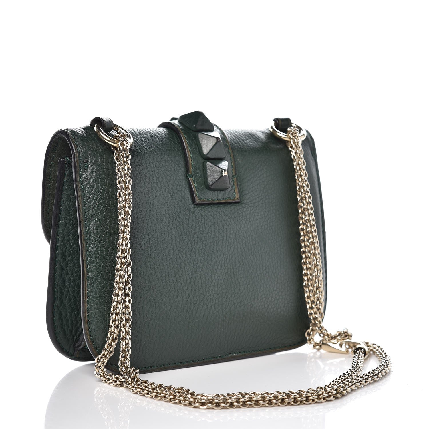 Valentino Garavani Pebbled Calfskin Small Glam Lock Rockstud Flap Dark Green 3 of 9