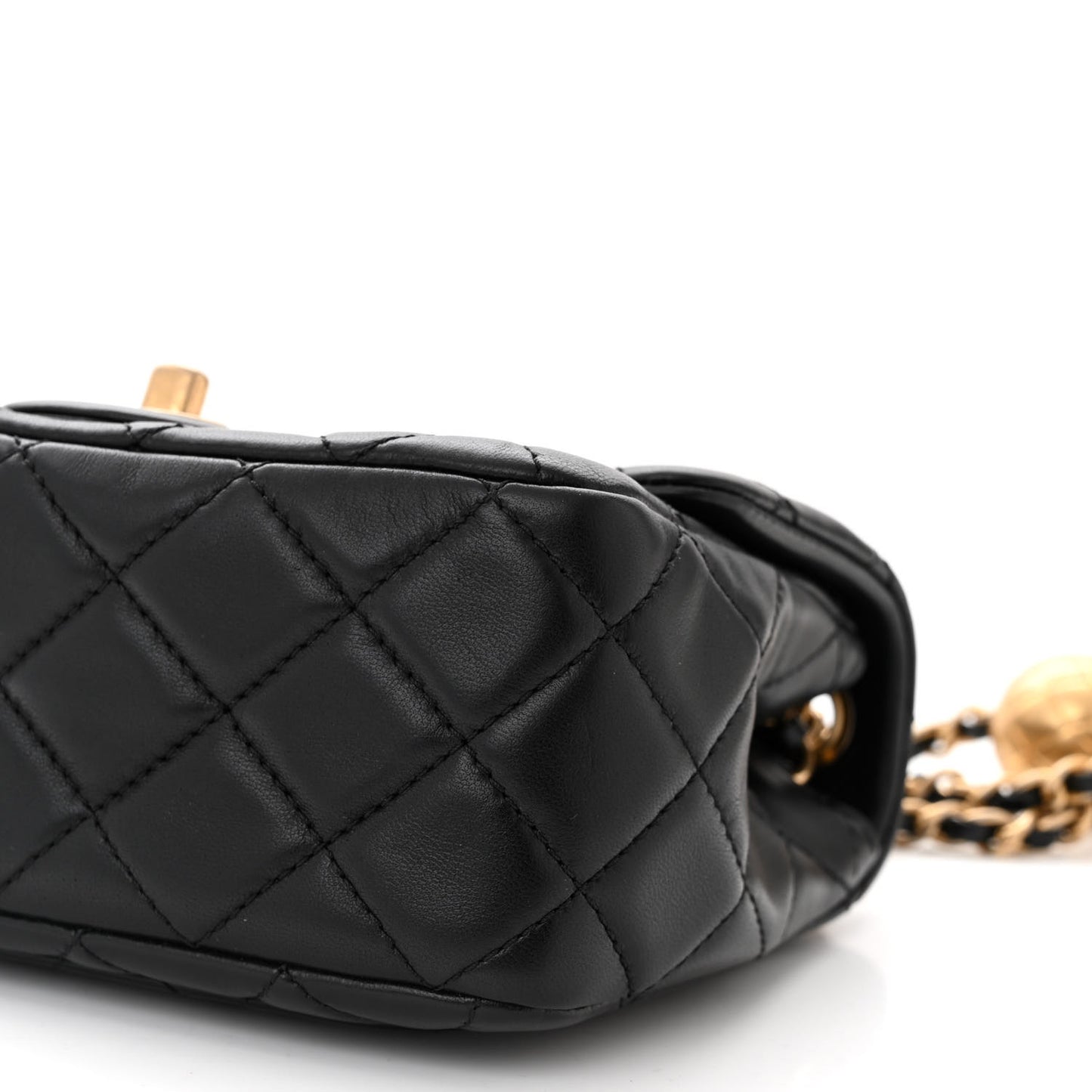 Lambskin Quilted Mini Pearl Crush Flap Black