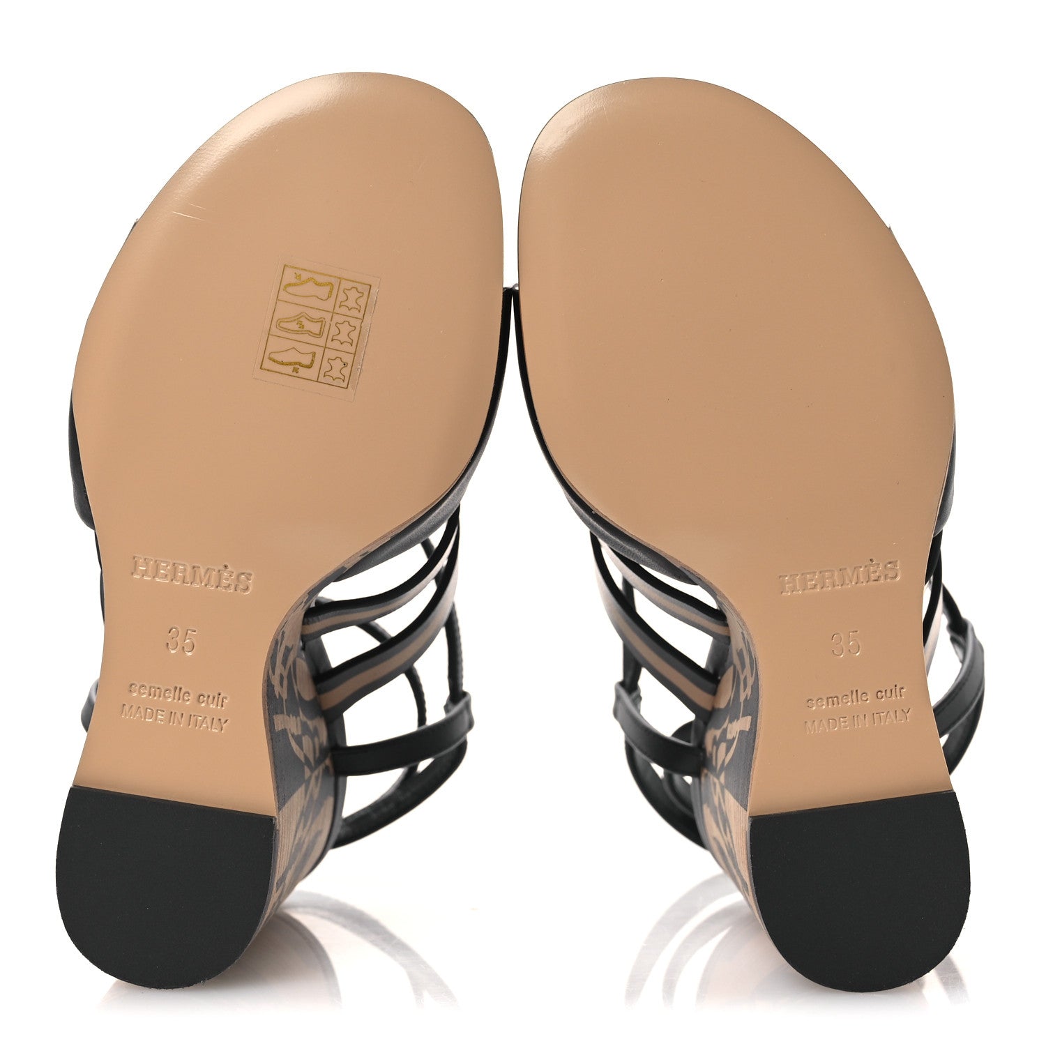 Hermes Calfskin Klara 100 Wedge Sandals 35 Black Natural 7 of 13