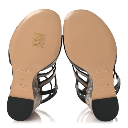 Hermes Calfskin Klara 100 Wedge Sandals 35 Black Natural 7 of 13