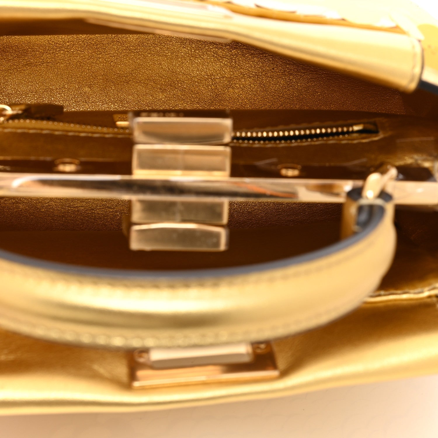 Fendi Sequin Vitello Catalan XS Peekaboo Iconic Satchel Gold 5 of 9