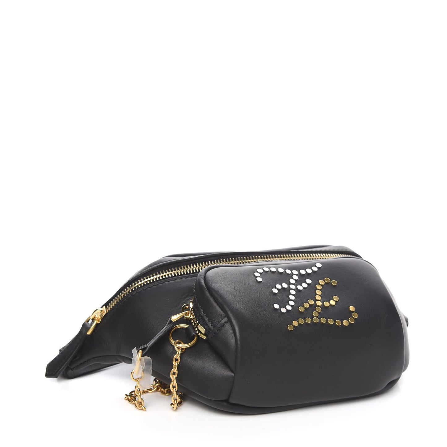 Vitello Grace Karligraphy Studded Pocket Belt Bag Black