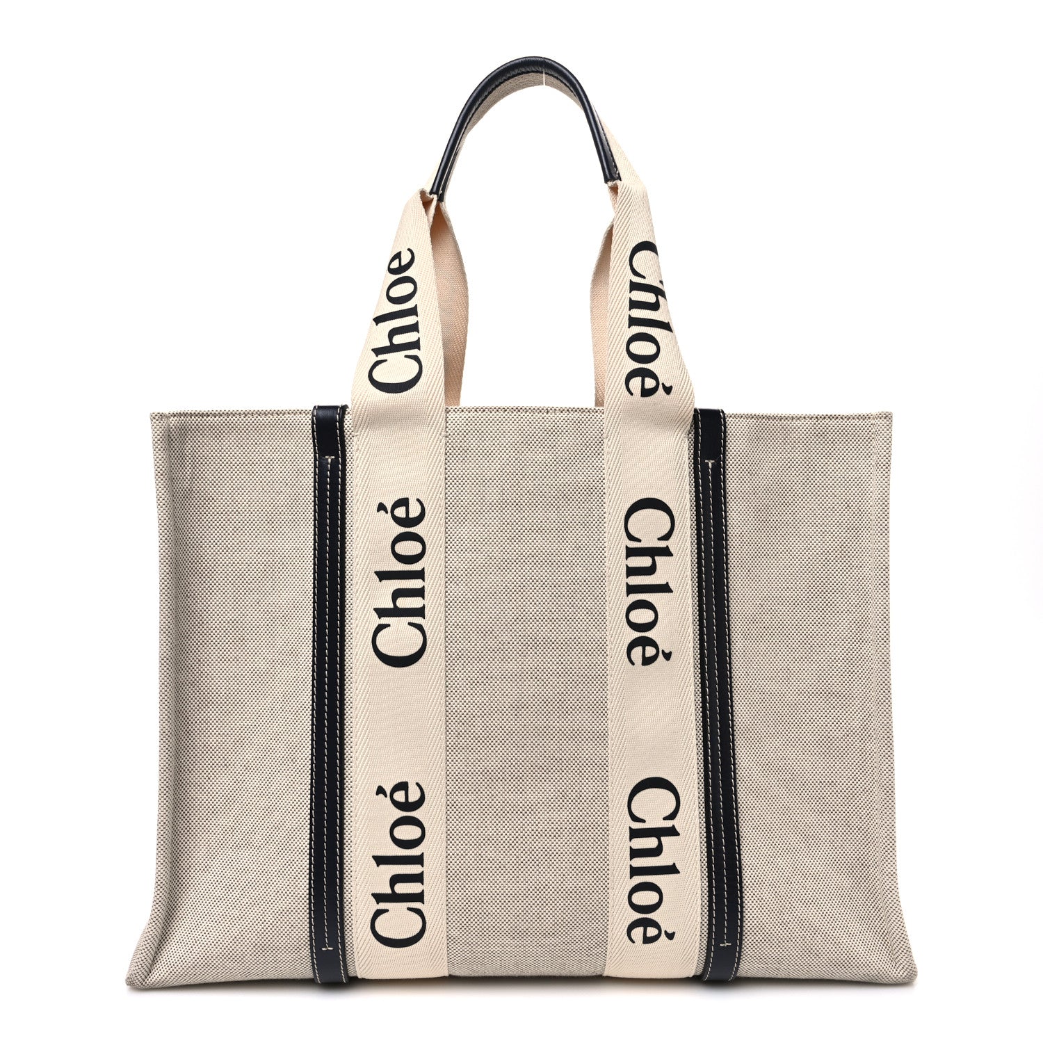 Chloe Cotton Calfskin Large Woody Ribbon Tote White Blue 1 of 10