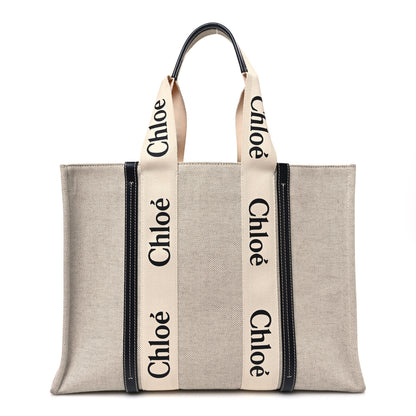 Chloe Cotton Calfskin Large Woody Ribbon Tote White Blue 1 of 10