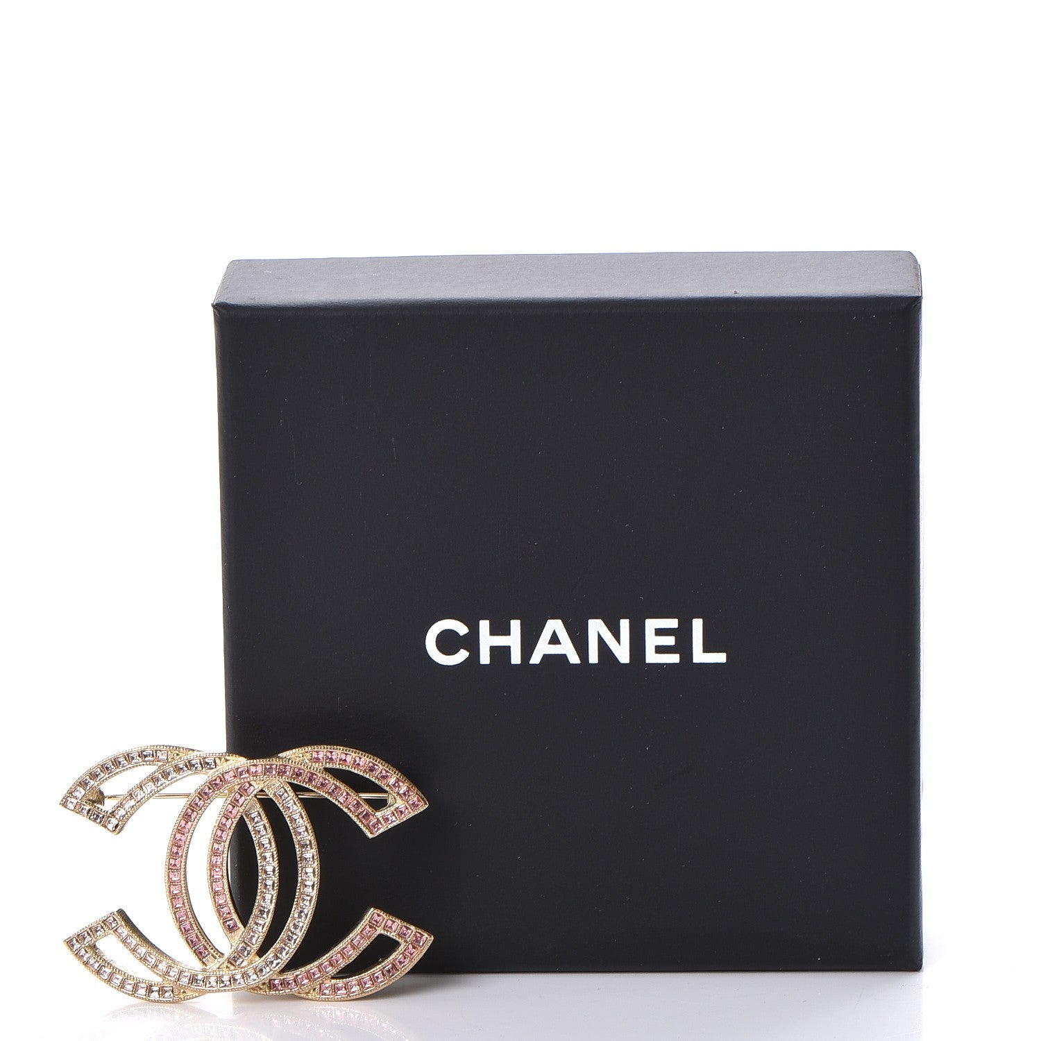 Chanel Crystal CC Brooch Light Gold Pink 5 of 5