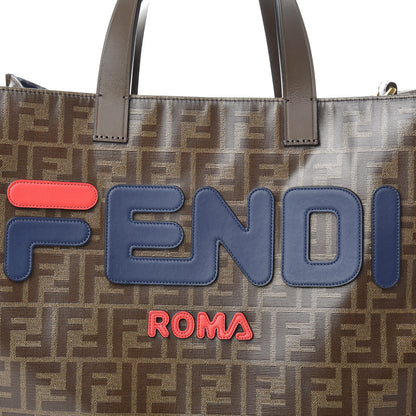 Fendi X FILA Glazed Fabric FF 1974 Mania Shopping Tote Bag Mogano Panna Blueberry 7 of 9