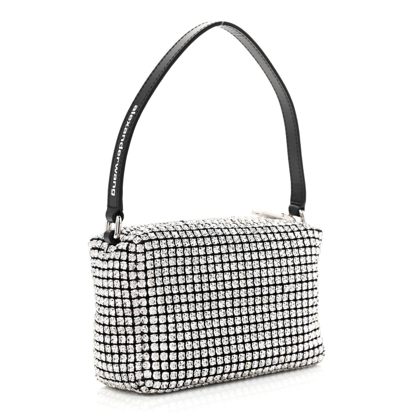 Mesh Crystal Rhinestone Mini Heiress Pouch Black Silver