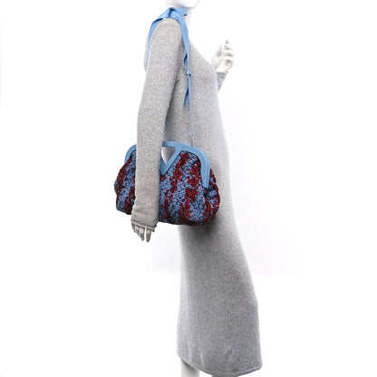 Bottega Veneta Textured Fabric Medium The Point Triangle Bag Red Blue 2 of 13