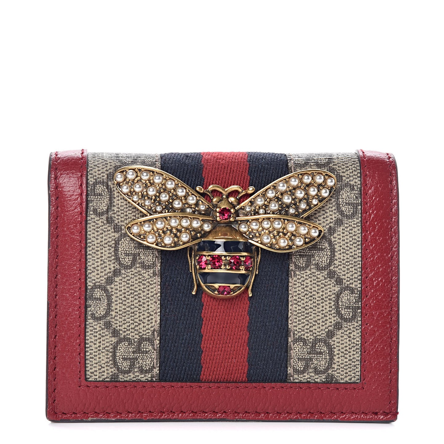 GG Supreme Monogram Queen Margaret Card Case Red