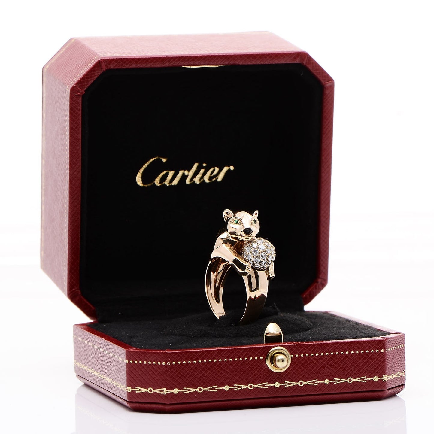 18K Yellow Gold Diamond Onyx Emerald Panthère De Ring 53 6.25
