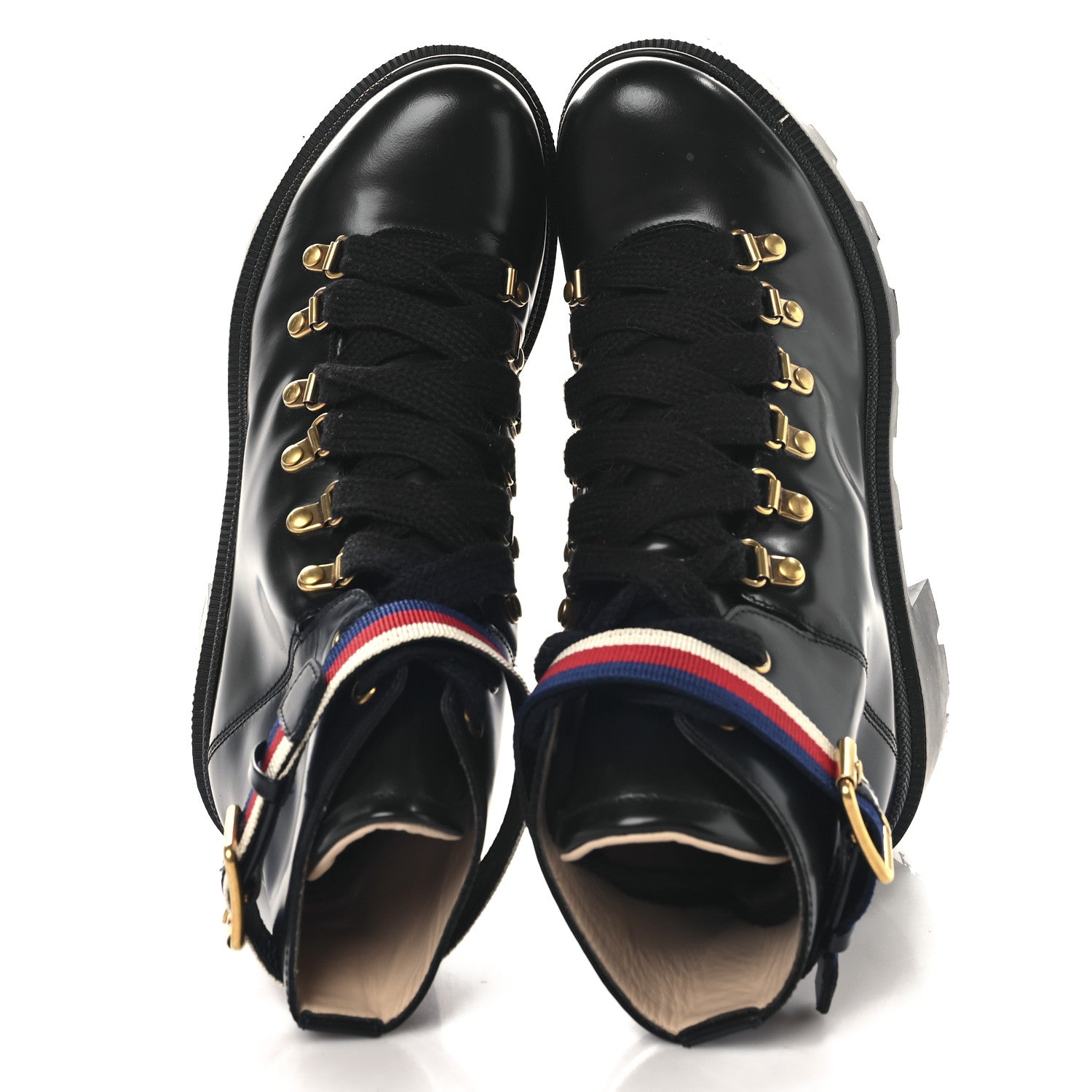 Gucci Calfskin Sylvie Web Womens Lace Up Combat Boots 38.5 Black 2 of 9