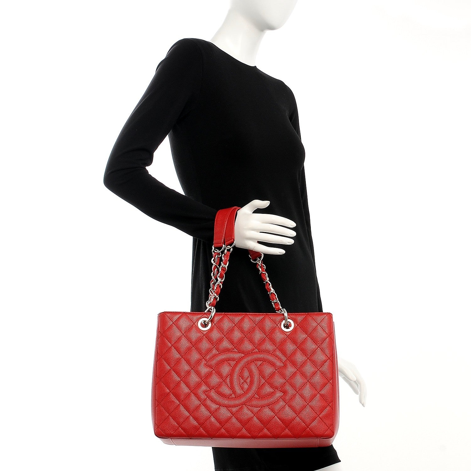 Chanel Caviar Quilted Grand Shopping Tote GST Dark Red 2 of 9